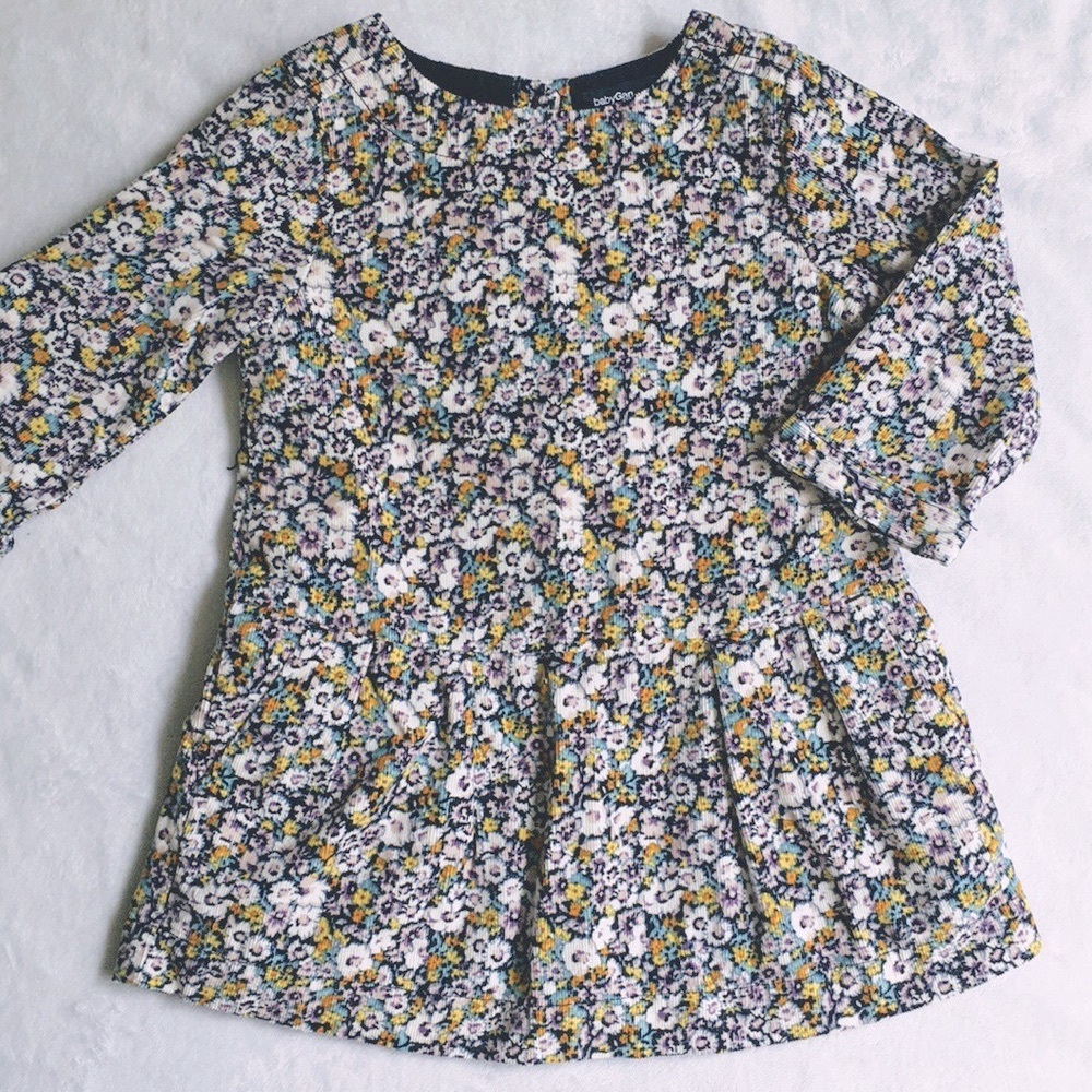 Floral Long Sleeve Cord Dress